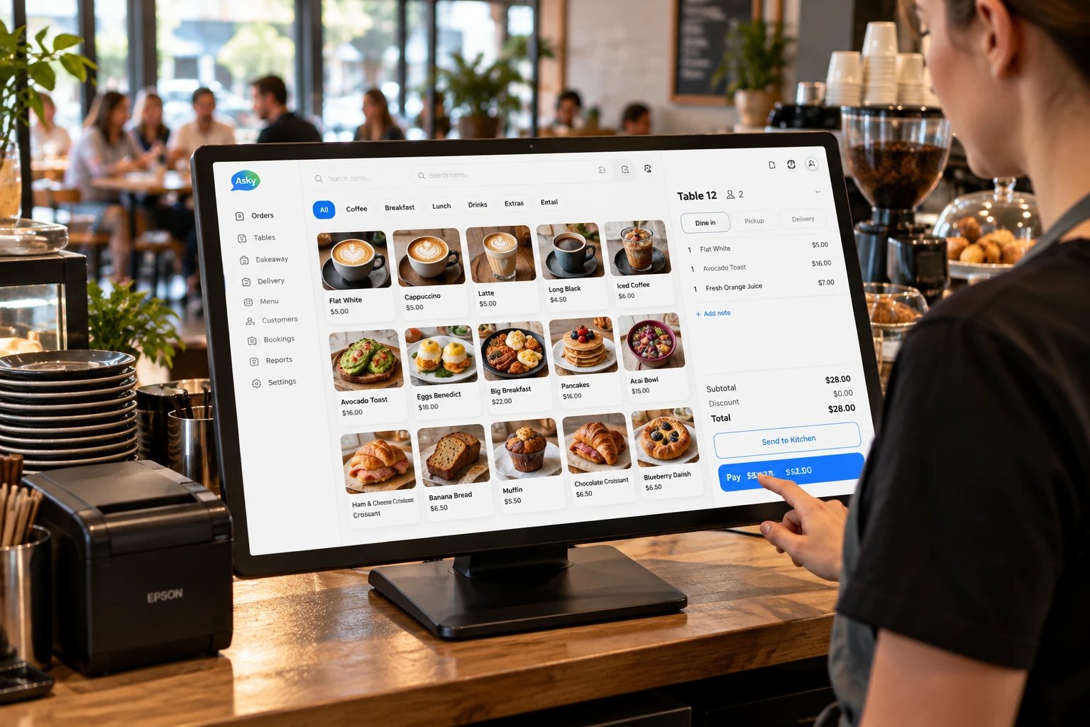 Asky running on a large monitor — Point of sale