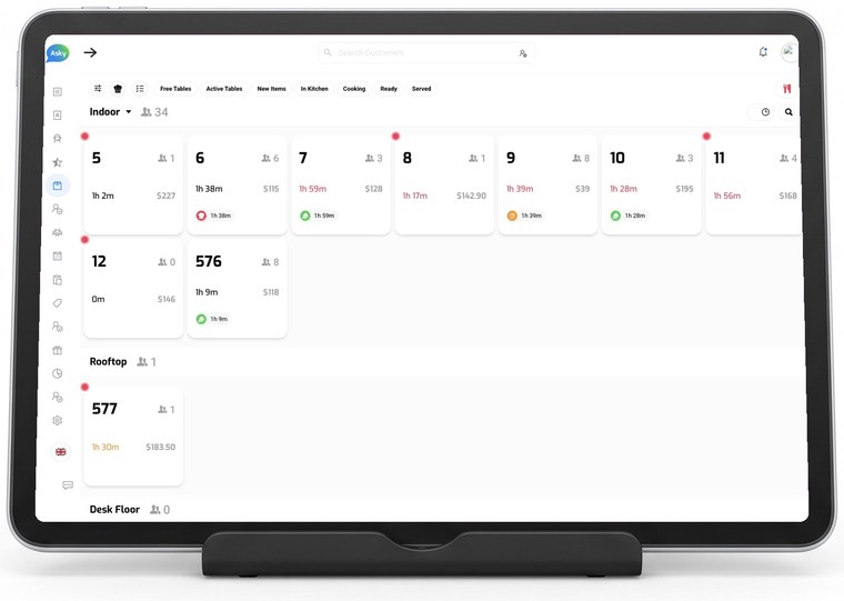 Asky running on a 11" Tablet — Table ordering